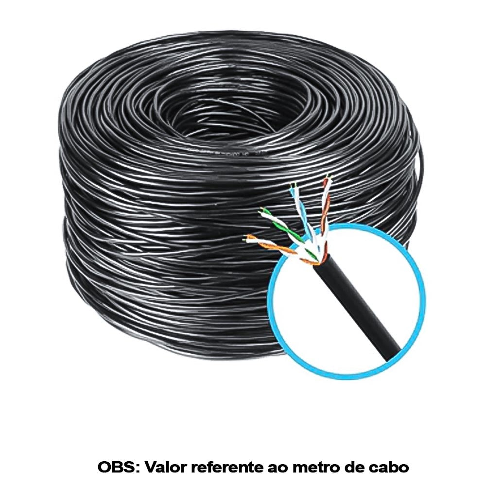 Metro de Cabo de Rede Cat5E Utp 4p 4PX24AWG UTP CMX 100% Cobre WEC Preto